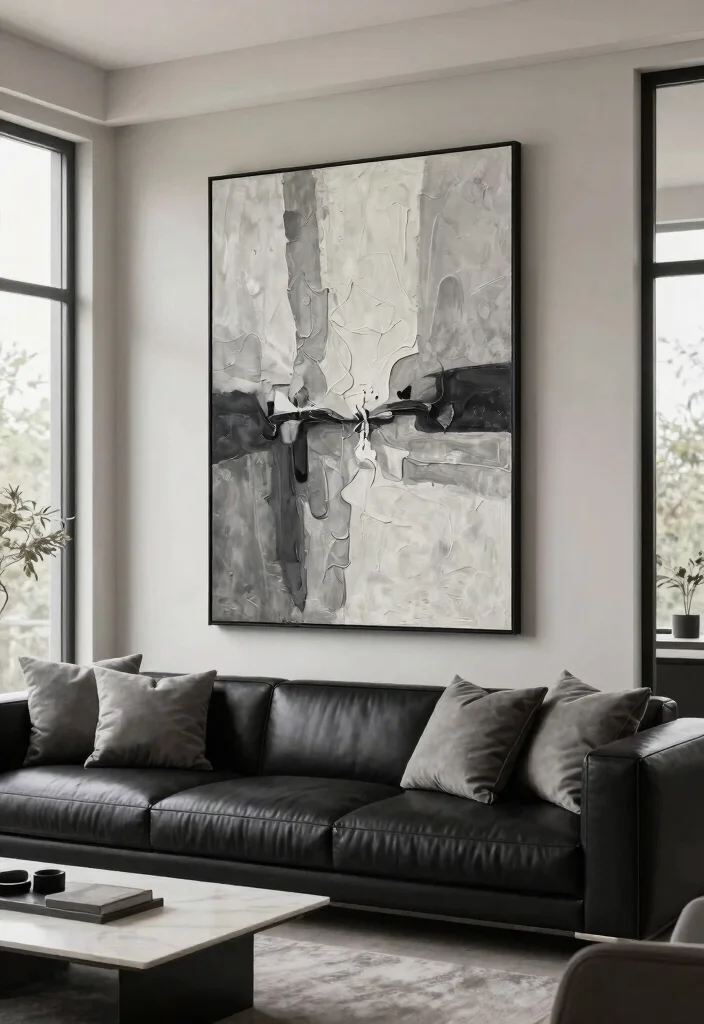 10 Best Large Wall Art Ideas for Your Living Room 3. Monochromatic Statements 0