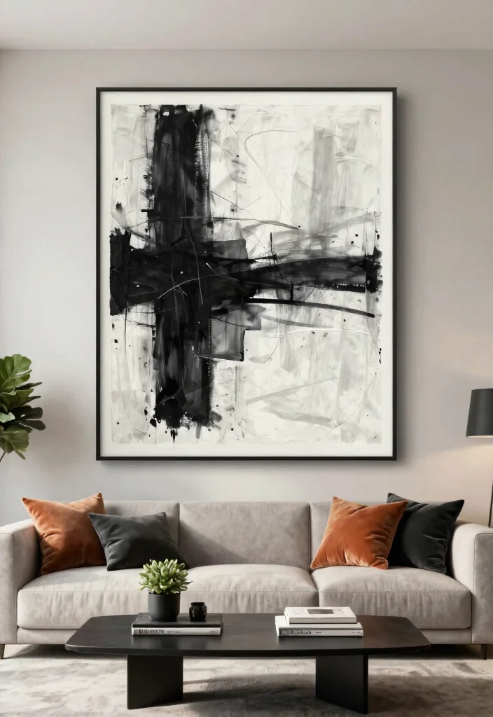 10 Best Large Wall Art Ideas for Your Living Room 8. Focus on Black and White Art 0