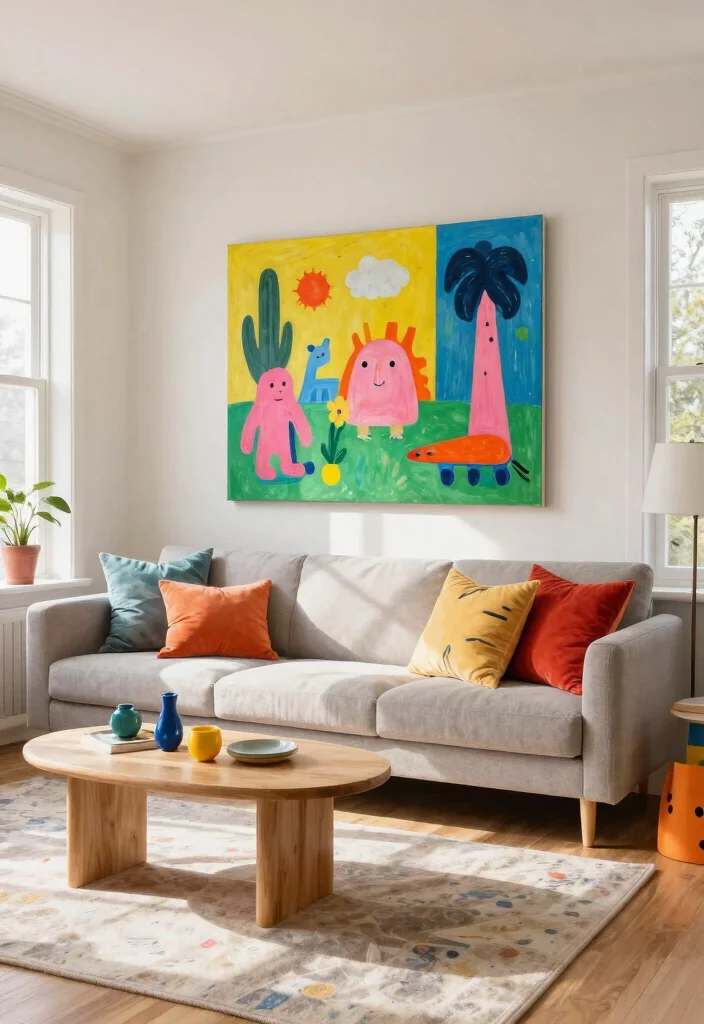 10 Best Large Wall Art Ideas for Your Living Room 9. Whimsical and Colorful Displays 0