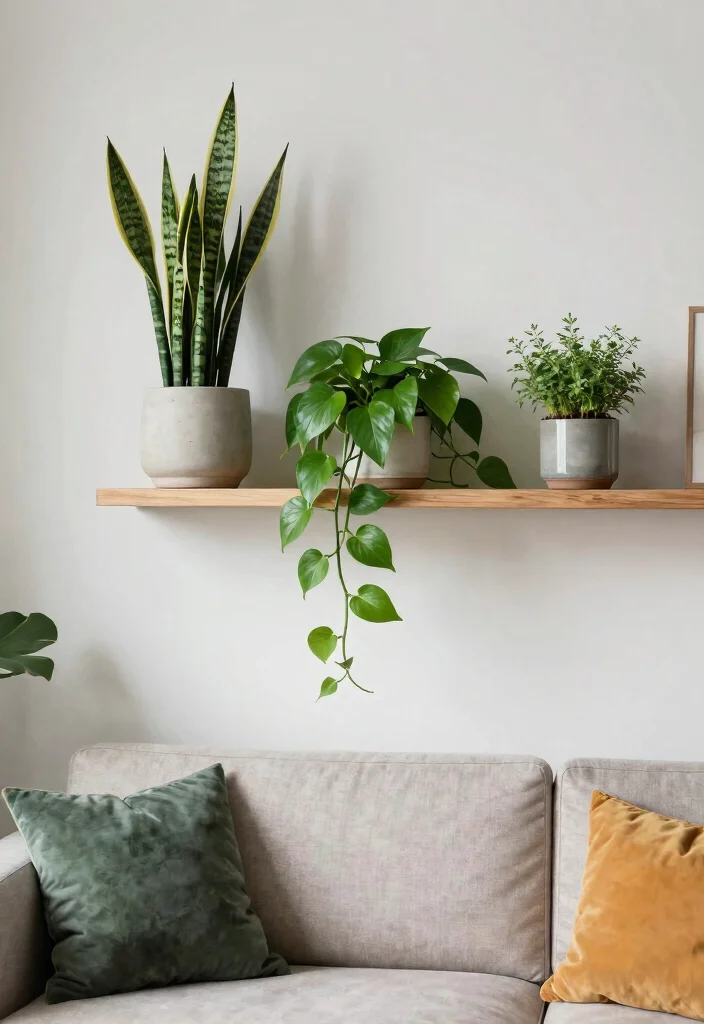 10 Living Room Wall Decor Over Couch Floating Shelves Shelf Ideas 3. Greenery Galore 0