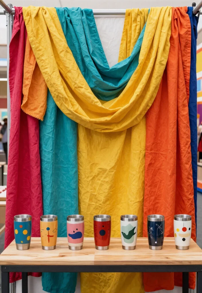 11 Beautiful Tumbler Display Ideas for Craft Shows Eco Friendly Home Decor 2. Colorful Fabric Backdrops 0
