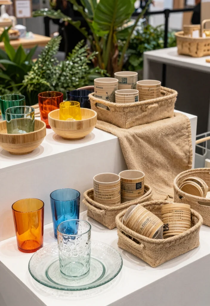 11 Beautiful Tumbler Display Ideas for Craft Shows Eco Friendly Home Decor 3. Eco Friendly Tableware as Display Props 0