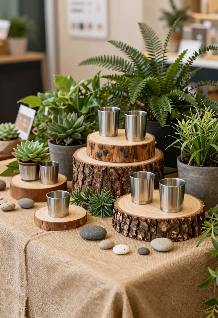 11 Beautiful Tumbler Display Ideas for Craft Shows Eco Friendly Home Decor 6. Use of Natural Elements 0