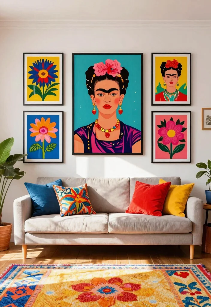 11 Best Wall Art Designs Living Room Focal Points 9. Colorful Frida Kahlo Inspired Prints 0