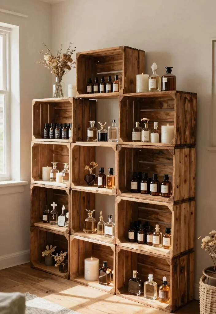 11 Chic Perfume Shelf Ideas Wall Shelves Display 4 11 Chic Perfume Shelf Ideas Wall Shelves Display 4. Rustic Wooden Crates for a Farmhouse Look 0