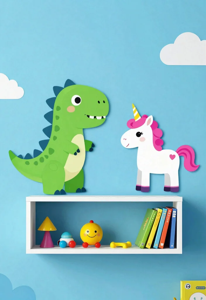 11 Clever Wall Shelf Painting Ideas for a Pop of Color 10. Character Splash 0