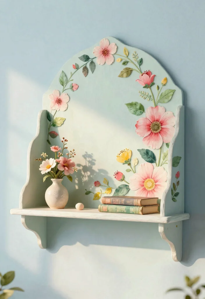 11 Clever Wall Shelf Painting Ideas for a Pop of Color 3. Floral Accents 0