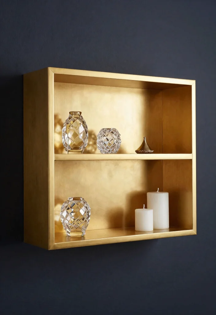 11 Clever Wall Shelf Painting Ideas for a Pop of Color 5. Metallic Glam 0