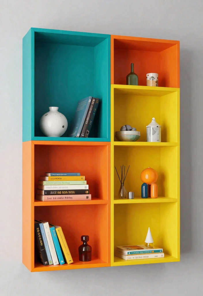 11 Clever Wall Shelf Painting Ideas for a Pop of Color 7. Color Blocked Shelves 0