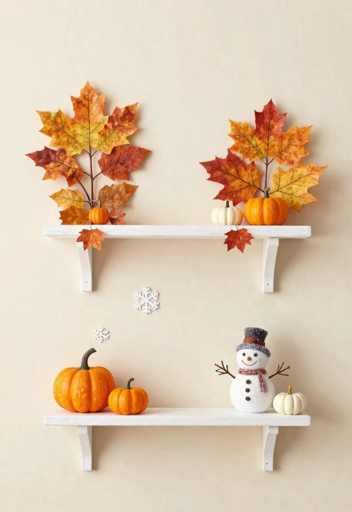 11 Clever Wall Shelf Painting Ideas for a Pop of Color 9. Seasonal Theme Shelves 0