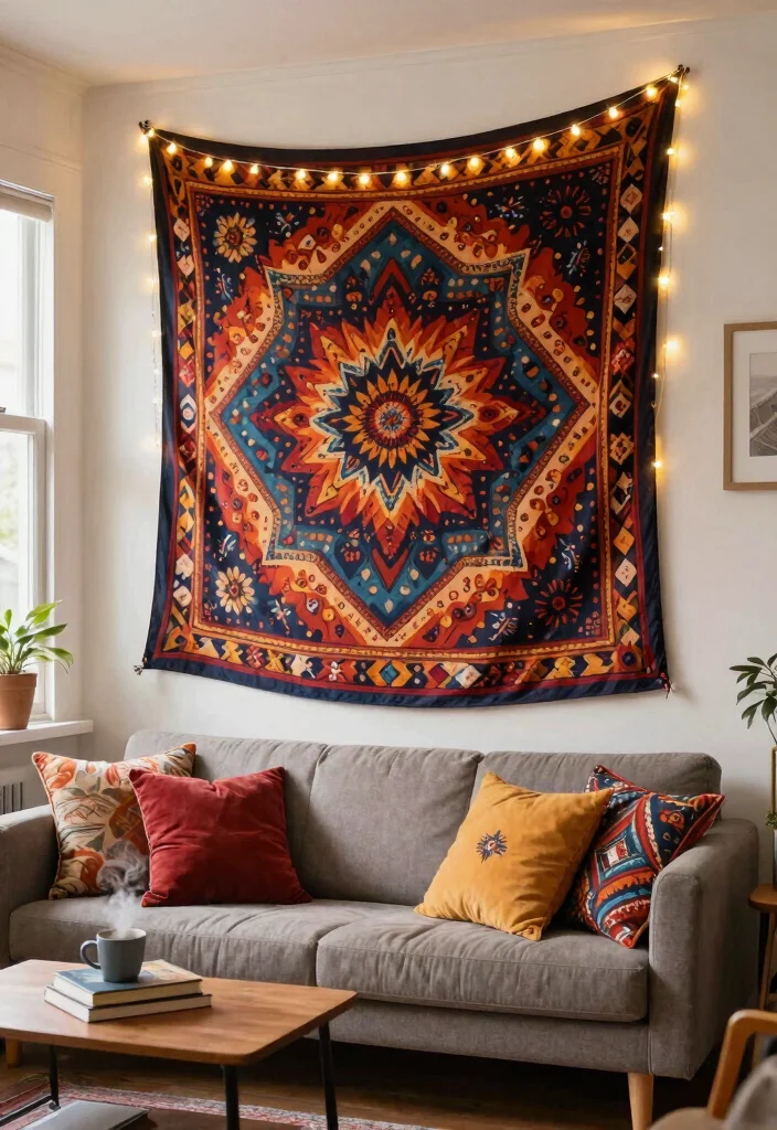 11 College Apartment Living Room Decorating Ideas Wall Art 3. Tapestry Magic 0