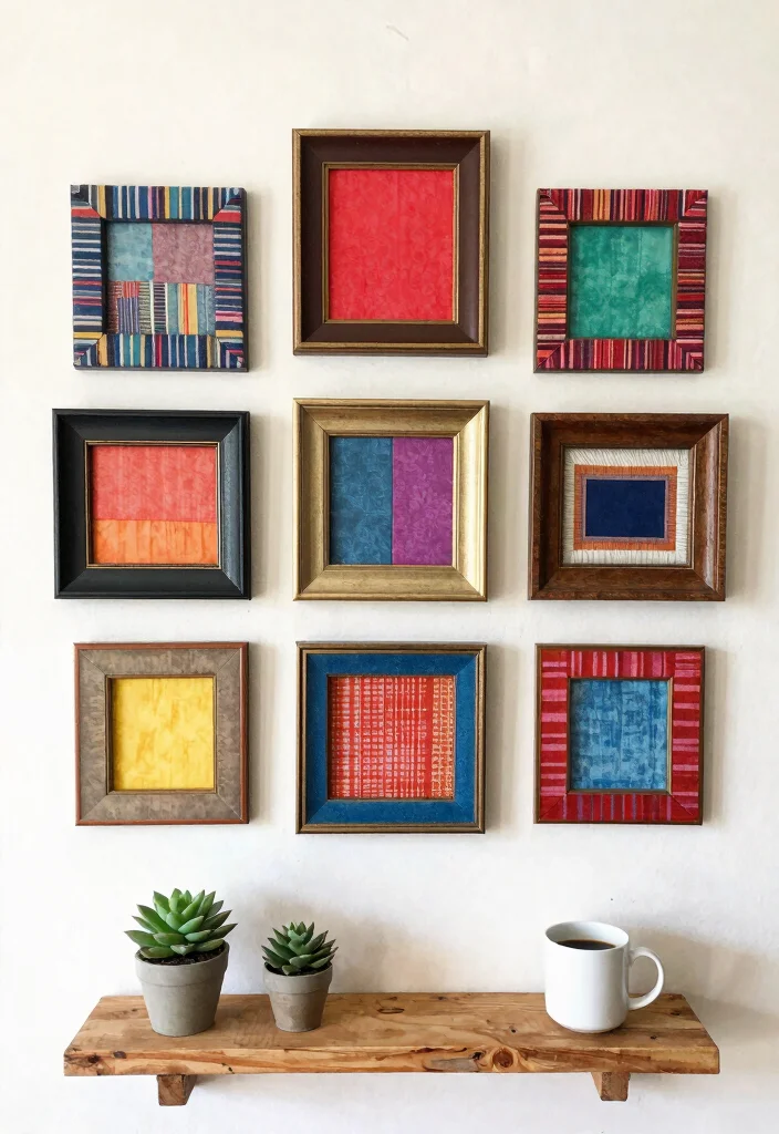 11 College Apartment Living Room Decorating Ideas Wall Art 5. Upcycled Frames with Fabric Inserts 0