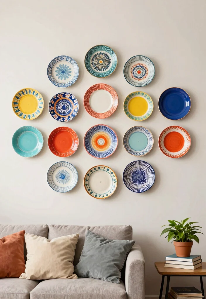 11 College Apartment Living Room Decorating Ideas Wall Art 7. Colorful Plates as Wall Art 0