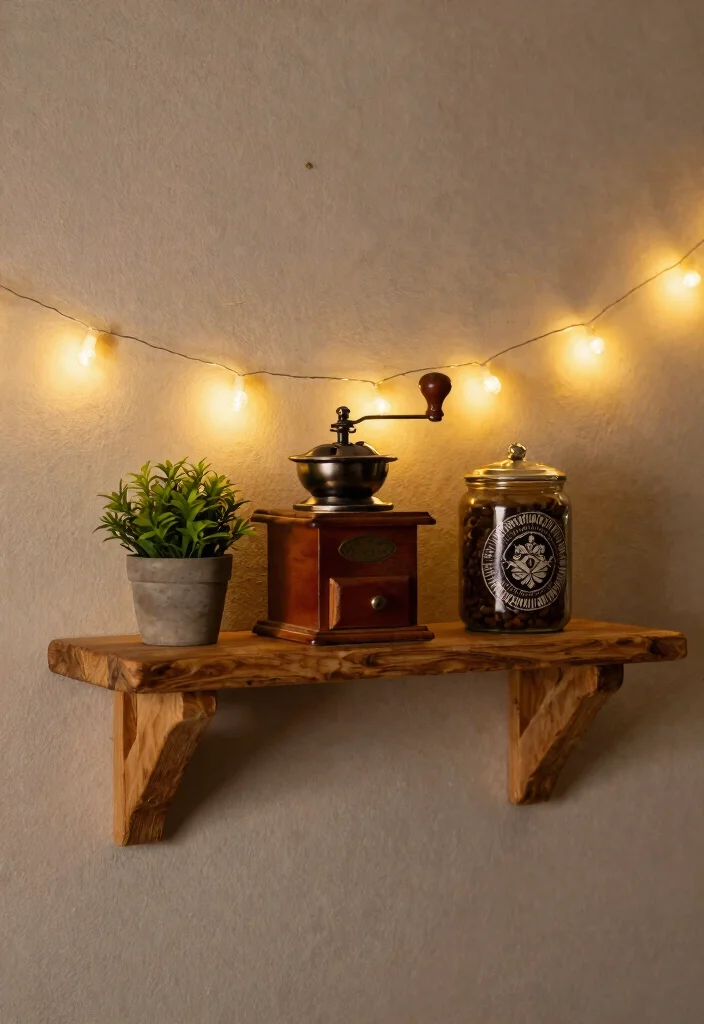 11 Cozy Cafe Decor Ideas Wall Art Bringing the Coffee Shop Vibe Home 3. Rustic Wooden Shelves 0