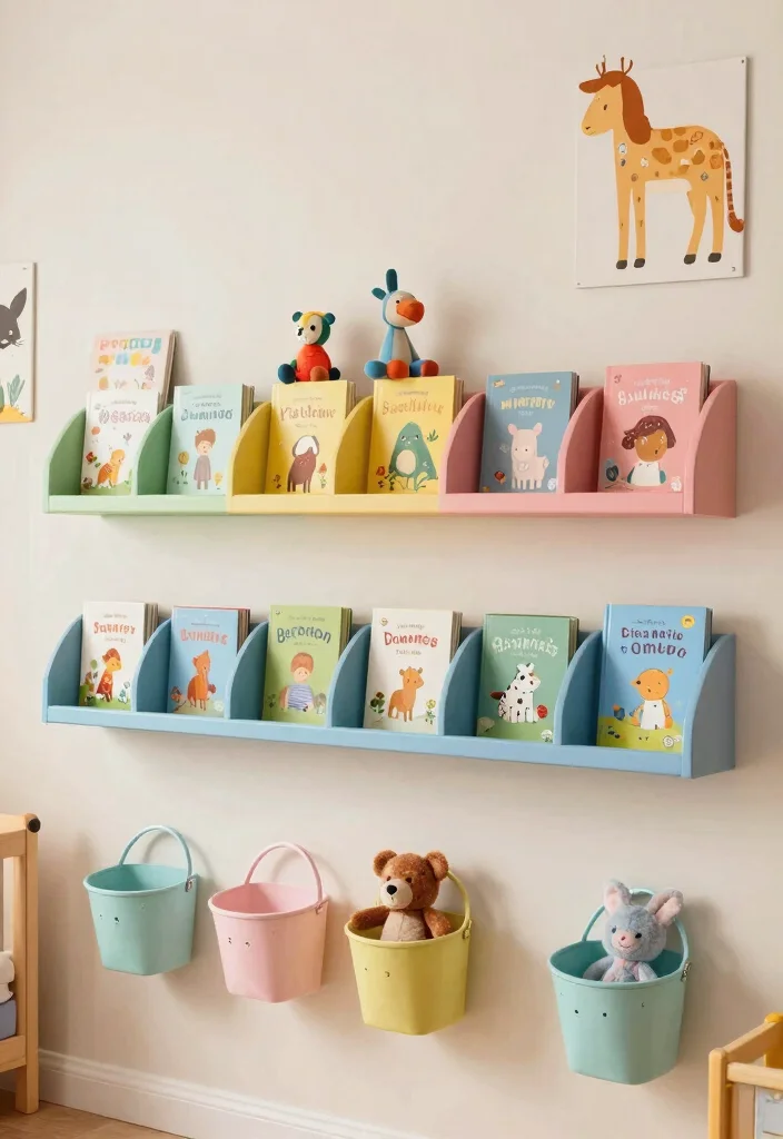 11 Cute Nursery Book Shelf Wall Ideas Kids Room 1. Floating Shelves with a Twist 0