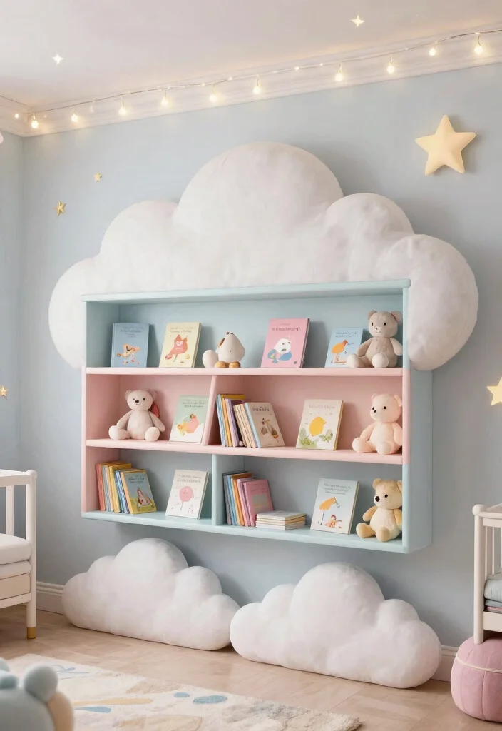 11 Cute Nursery Book Shelf Wall Ideas Kids Room 10. Magical Cloud Shelves 0