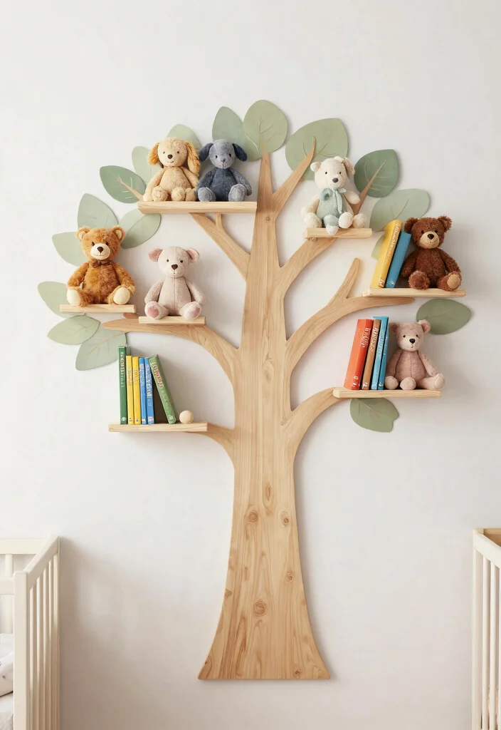 11 Cute Nursery Book Shelf Wall Ideas Kids Room 6. Whimsical Tree Shelf 0
