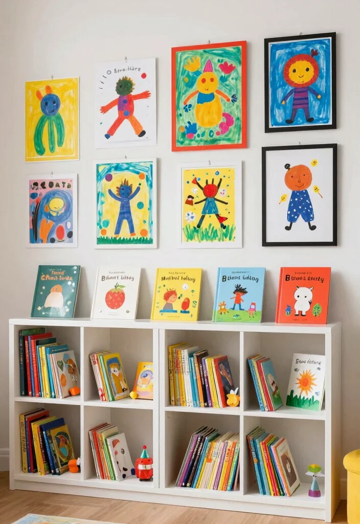 11 Cute Nursery Book Shelf Wall Ideas Kids Room 7. Art and Book Combo Wall 0