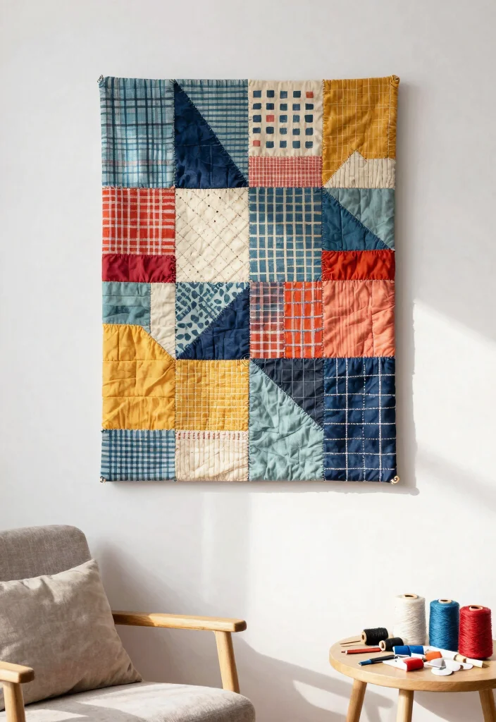 11 Easy DIY Home Decor Cheap Homemade Wall Art Craft Ideas 4. Fabric Scrap Art 0