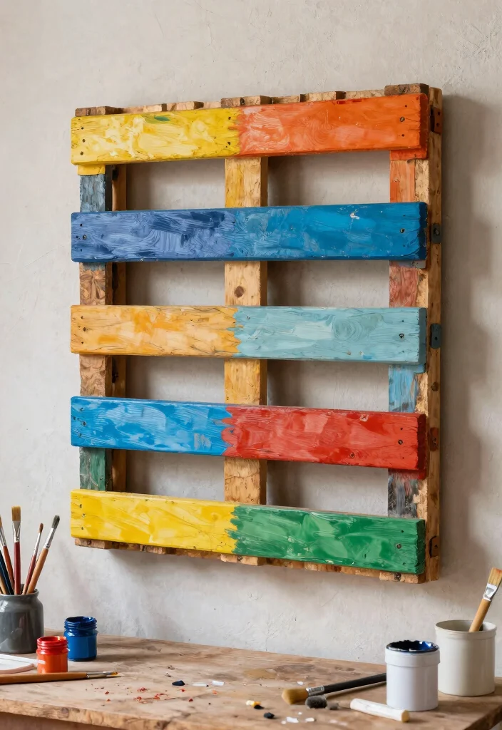 11 Easy DIY Home Decor Cheap Homemade Wall Art Craft Ideas 6. Painted Wooden Pallet Art 0
