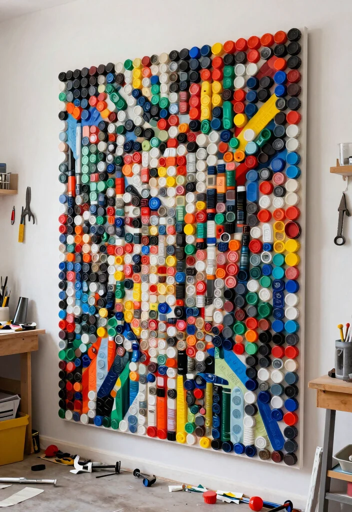 11 Easy DIY Home Decor Cheap Homemade Wall Art Craft Ideas 7. Upcycled Bottle Cap Art 0