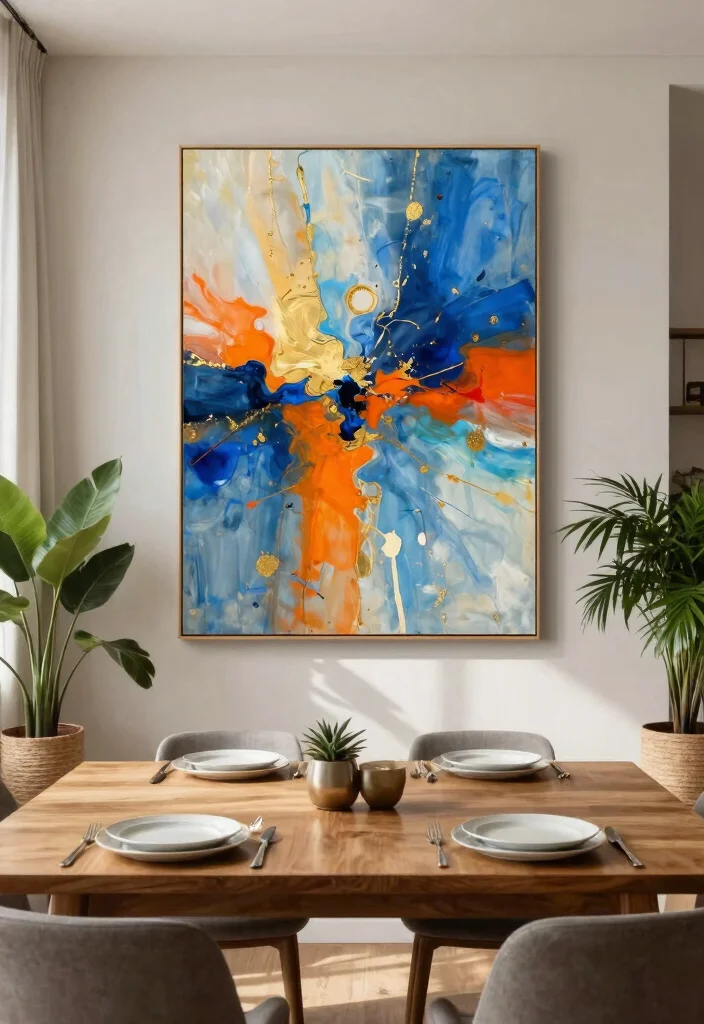 11 Elegant Dining Room Wall Art Ideas Dinner Vibes 1. Oversized Abstract Canvas 0
