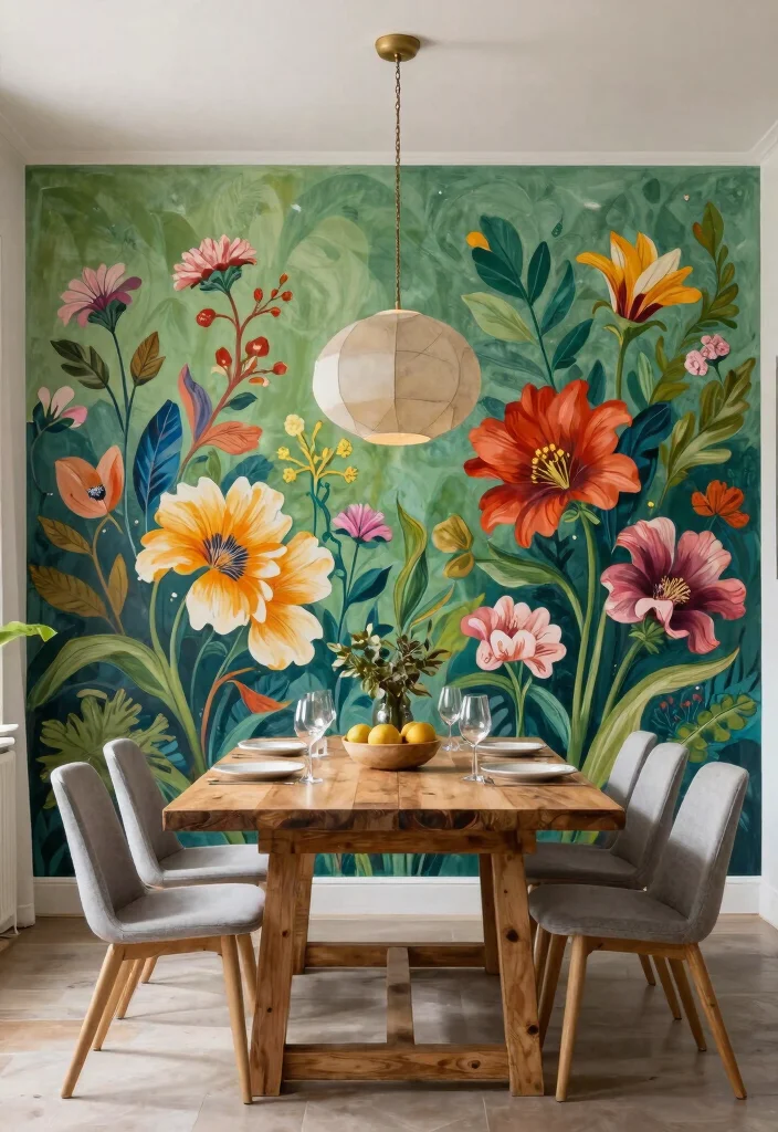 11 Elegant Dining Room Wall Art Ideas Dinner Vibes 9. Colorful Mural or Wallpaper 0
