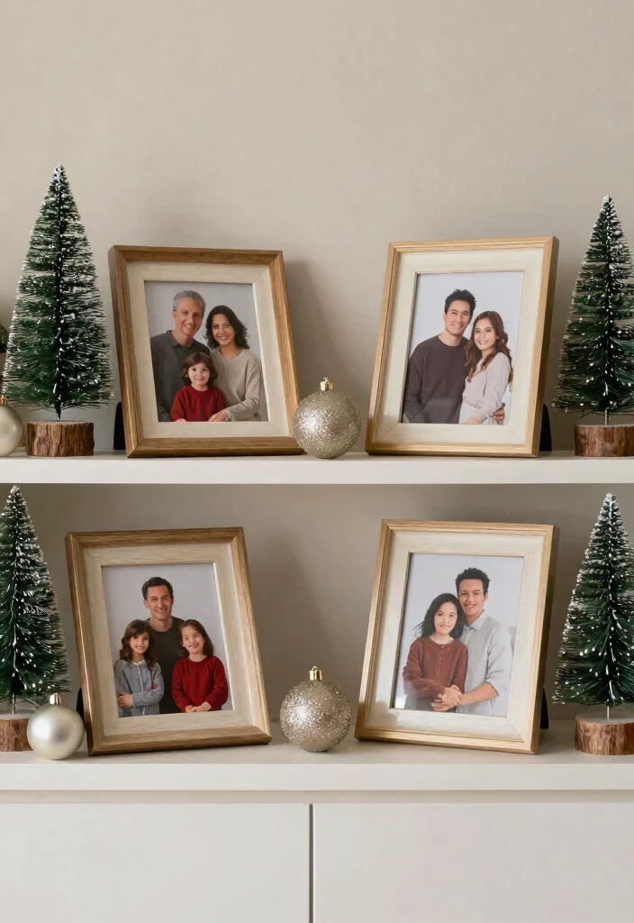 11 Festive Christmas Shelf Decor Ideas for Wall Shelves 10. Family Photo Displays 0