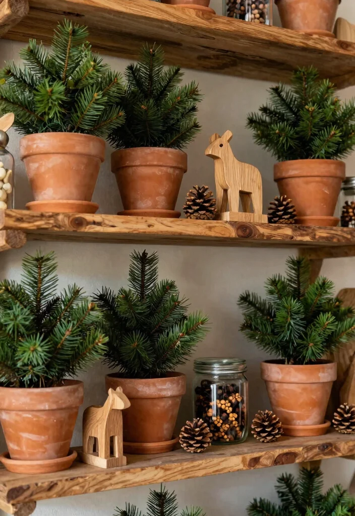 11 Festive Christmas Shelf Decor Ideas for Wall Shelves 2. Earthy Tones and Natural Elements 0