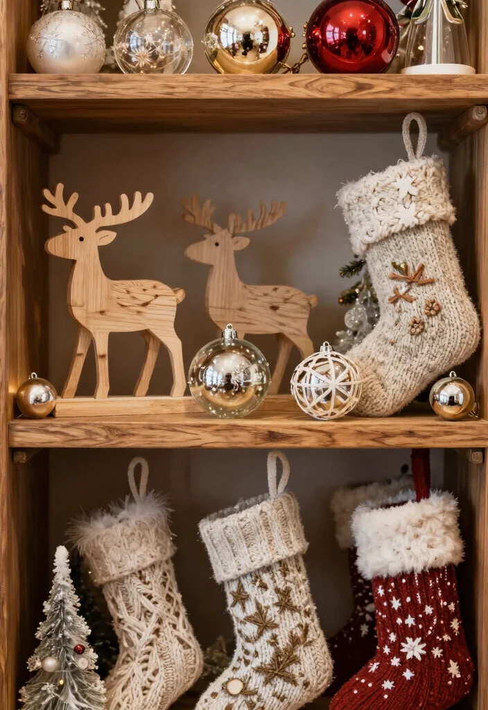 11 Festive Christmas Shelf Decor Ideas for Wall Shelves 6. Layered Textures 0
