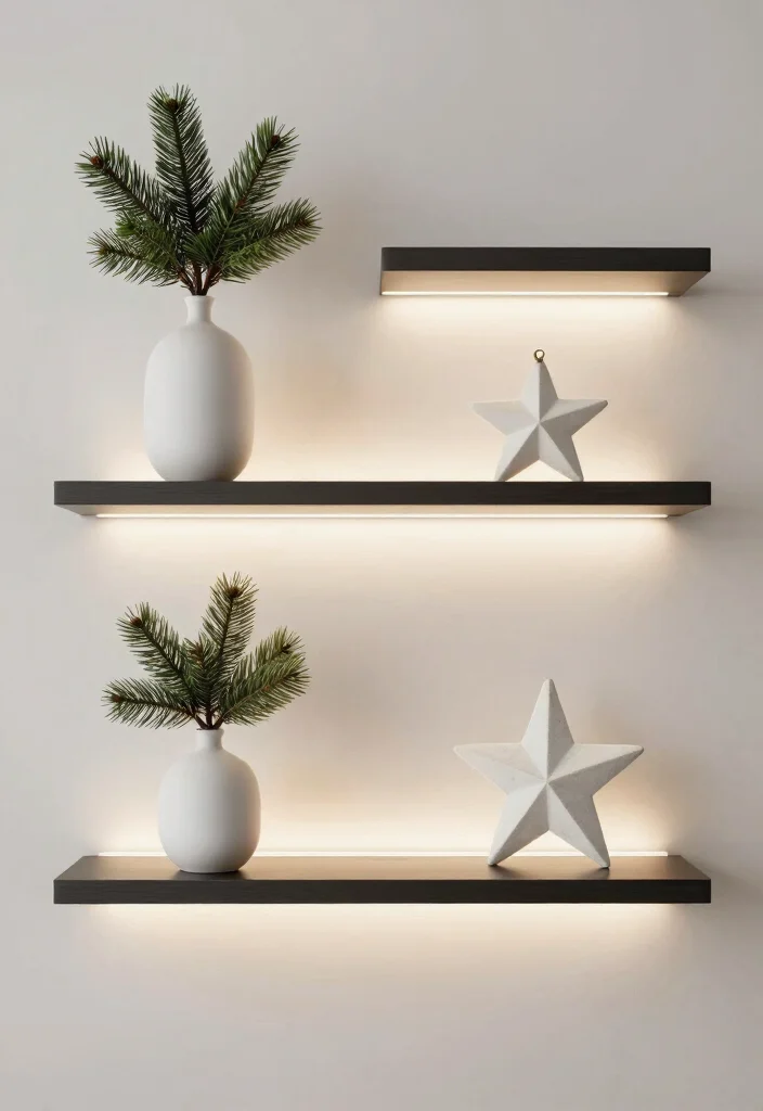 11 Festive Christmas Shelf Decor Ideas for Wall Shelves 7. Floating Shelves with Minimal Accents 0