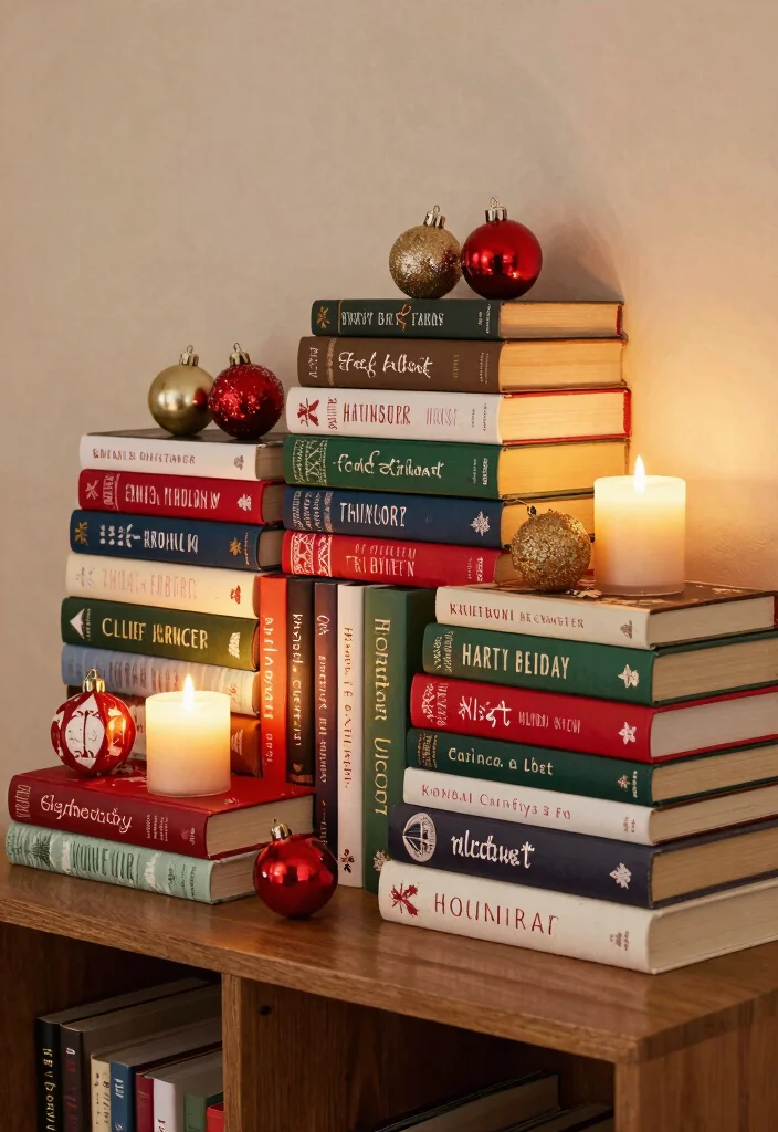 11 Festive Christmas Shelf Decor Ideas for Wall Shelves 8. Seasonal Books as Decor 0
