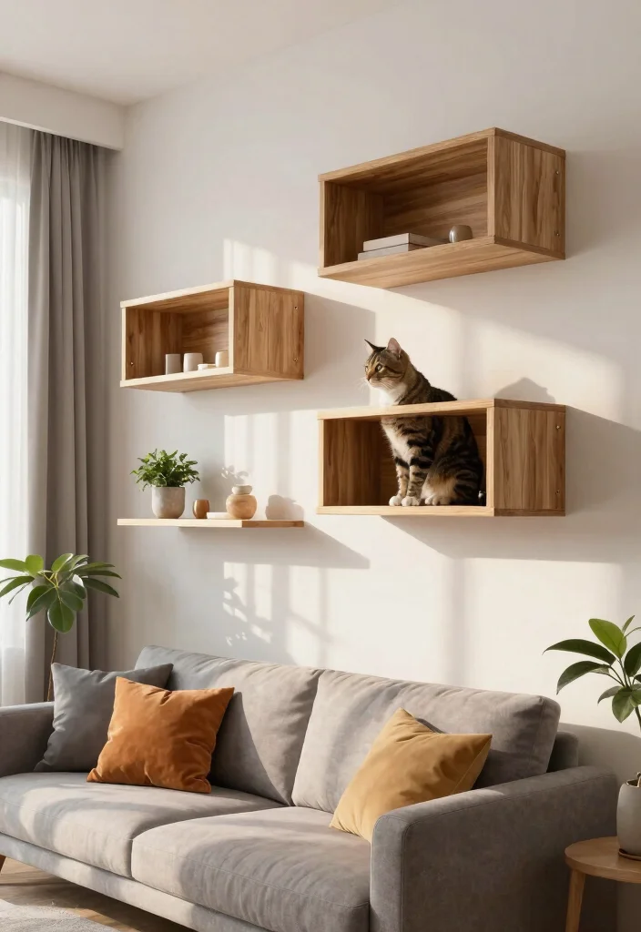 11 Fun Cat Wall Shelf Ideas for Indoor Pet Playgrounds 1. Minimalist Floating Shelves 0