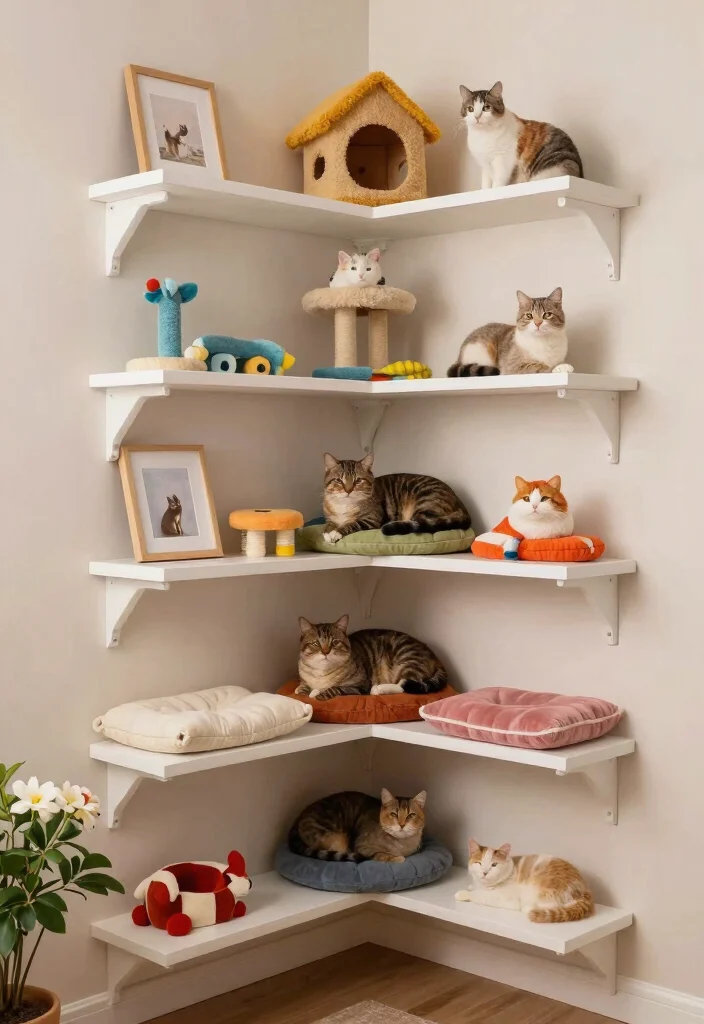 11 Fun Cat Wall Shelf Ideas for Indoor Pet Playgrounds 5. Corner Cat Shelves 0