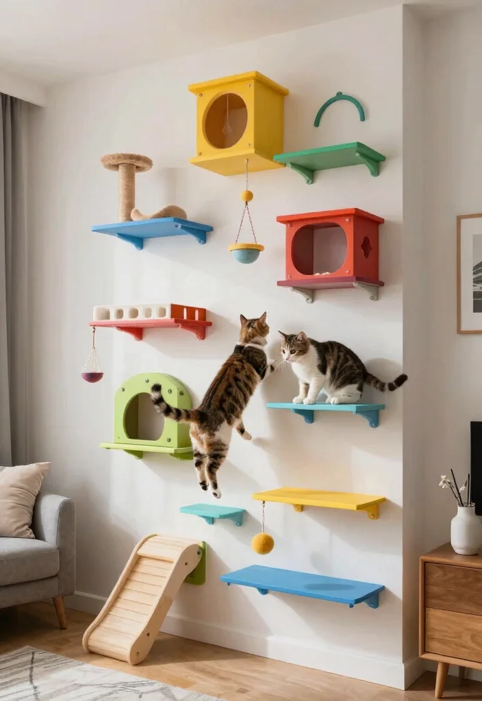 11 Fun Cat Wall Shelf Ideas for Indoor Pet Playgrounds 7. Vertical Cat Wall Playgrounds 0