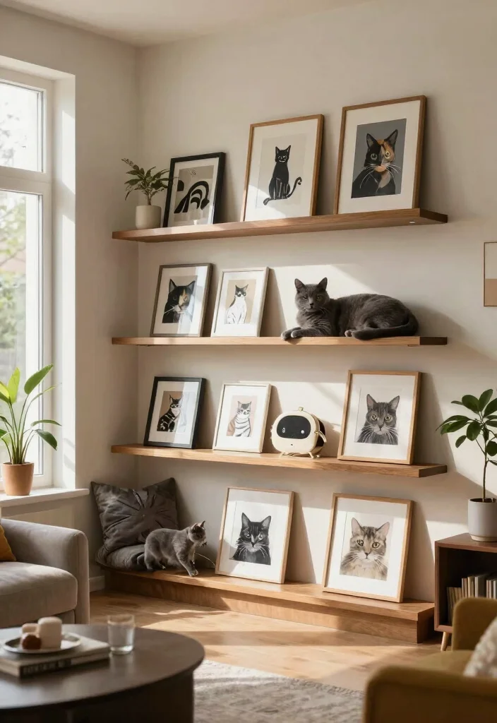 11 Fun Cat Wall Shelf Ideas for Indoor Pet Playgrounds 9. Cat Friendly Art Shelves 0