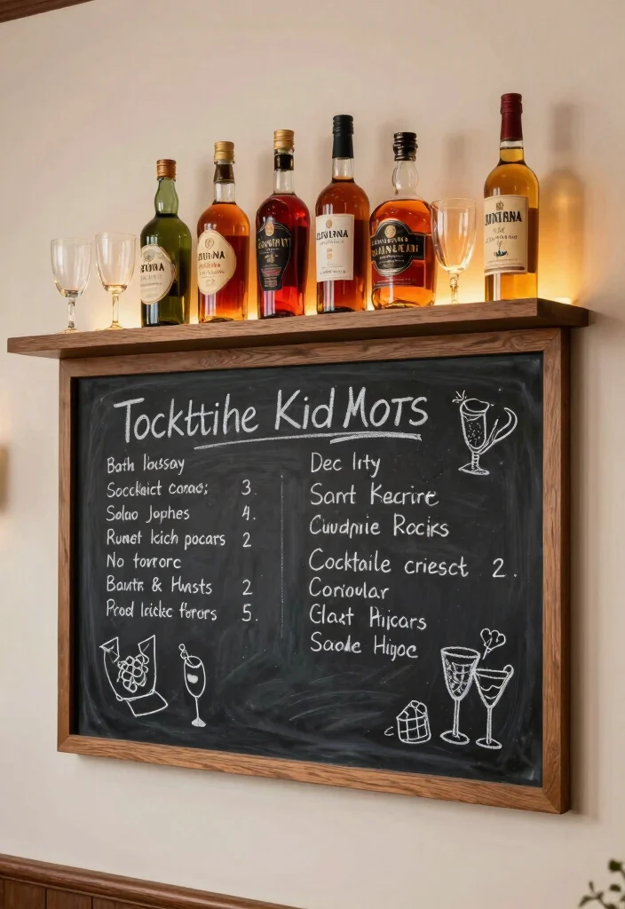 11 Fun Wall Bar Shelf Ideas for Home Entertaining 11. DIY Chalkboard Bar Shelf 0