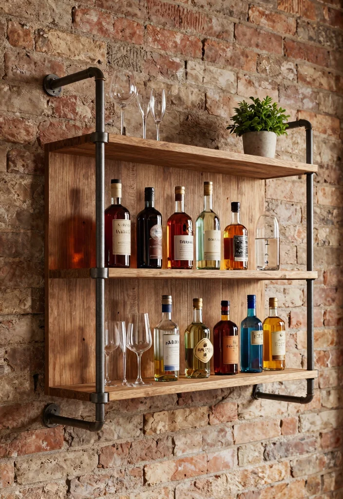 11 Fun Wall Bar Shelf Ideas for Home Entertaining 4. Industrial Pipe Shelf 0