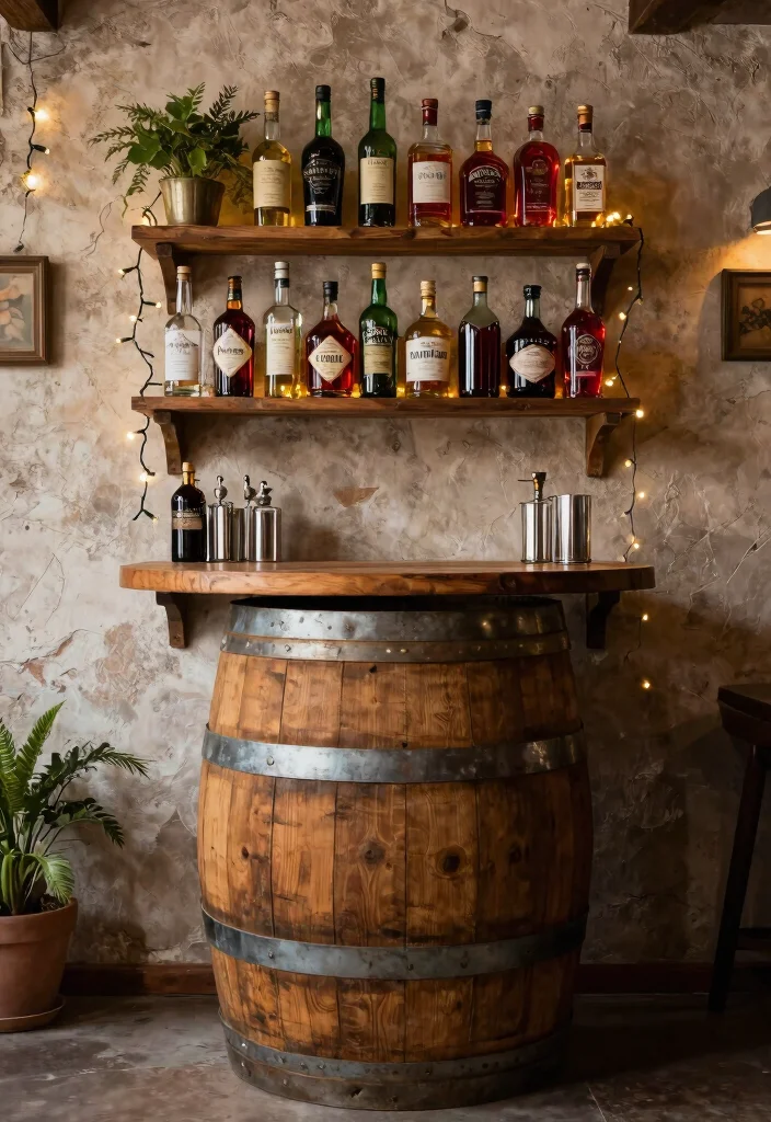 11 Fun Wall Bar Shelf Ideas for Home Entertaining 7. Barrel Inspired Shelf 0