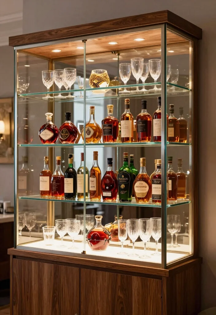 11 Fun Wall Bar Shelf Ideas for Home Entertaining 8. Glass Display Cabinet Bar 0