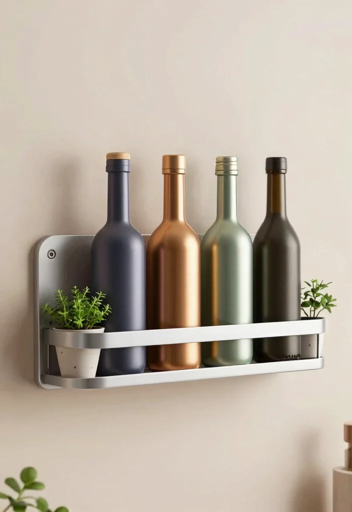 11 Fun Wall Bar Shelf Ideas for Home Entertaining 9. Magnetic Strip Bottle Holder 0