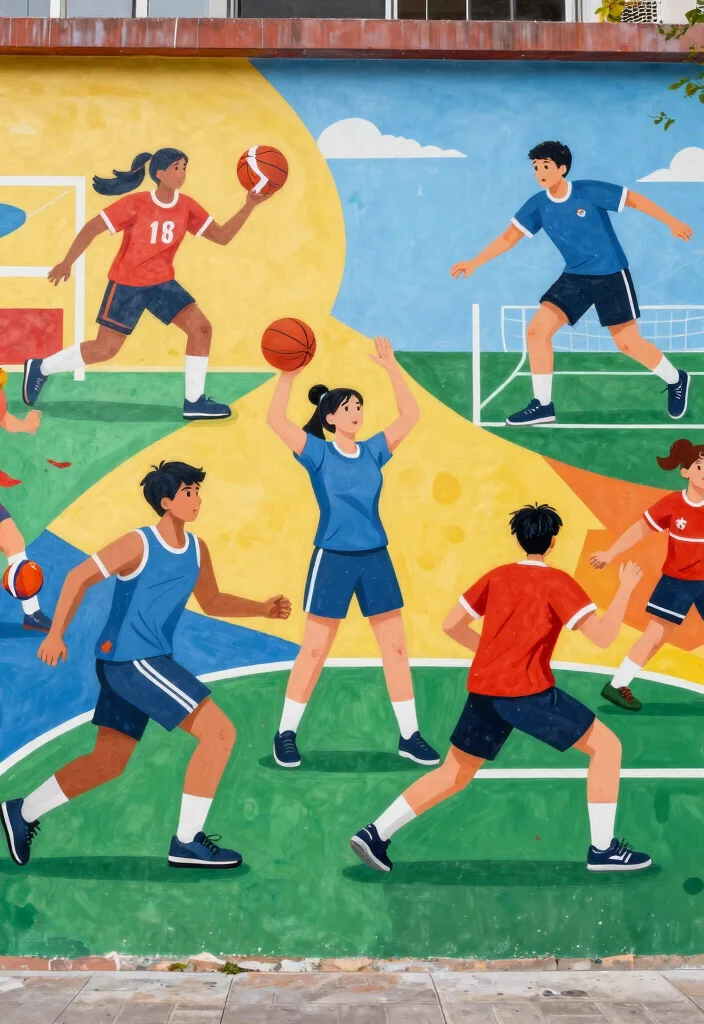 11 Inspiring School Mural Art Ideas for a Classroom Makeover 10. Sports and Team Spirit 0