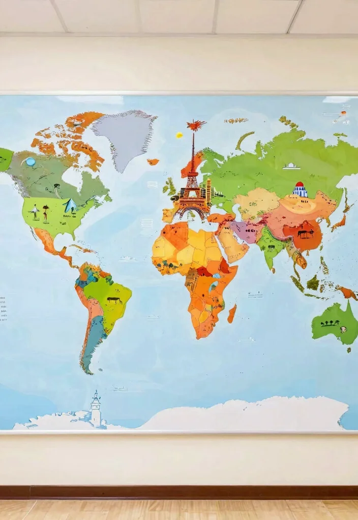 11 Inspiring School Mural Art Ideas for a Classroom Makeover 3. World Map Mural 0