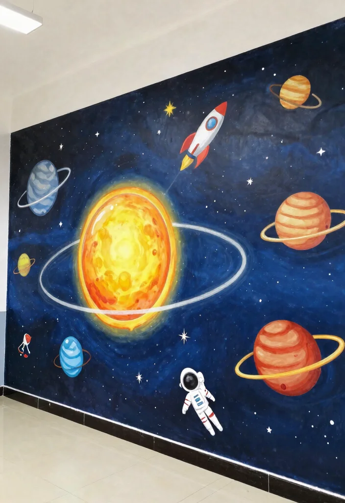 11 Inspiring School Mural Art Ideas for a Classroom Makeover 4. Science and Space Mural 0