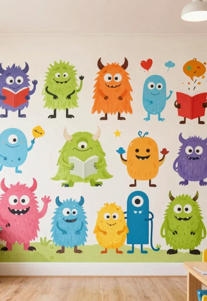 11 Inspiring School Mural Art Ideas for a Classroom Makeover 6. Friendly Monsters and Creatures 0