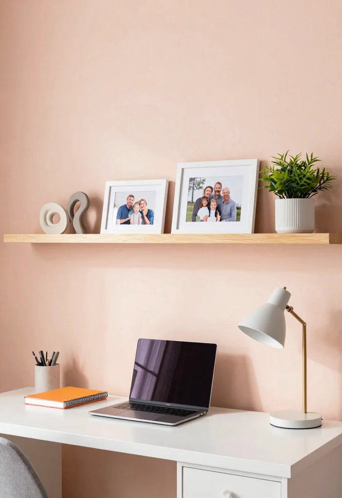 11 Productive Office Wall Shelf Ideas for Remote Work 2. Ledge Shelves with Personality 0