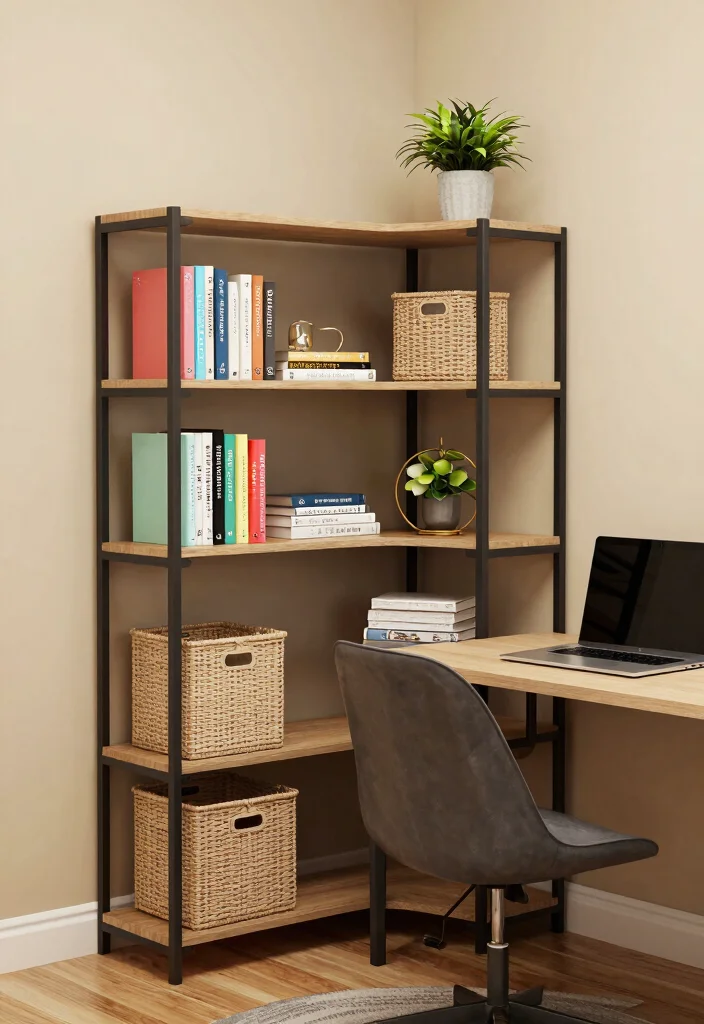 11 Productive Office Wall Shelf Ideas for Remote Work 3. Corner Shelf Units for Space Optimization 0
