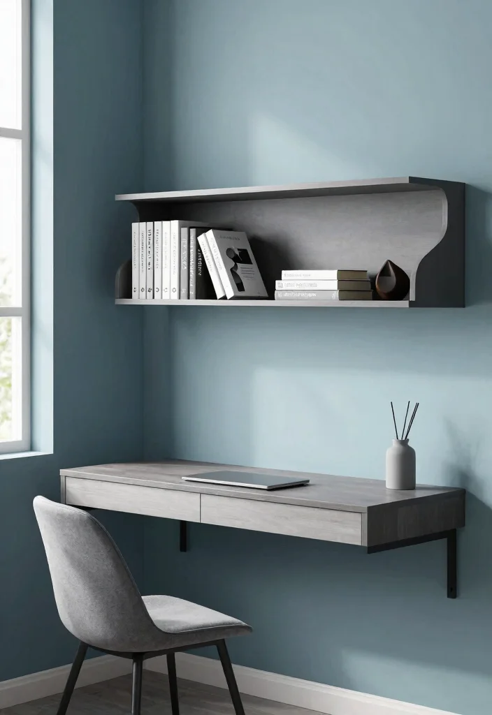 11 Productive Office Wall Shelf Ideas for Remote Work 4. Wall Mounted Desk with Integrated Shelves 0