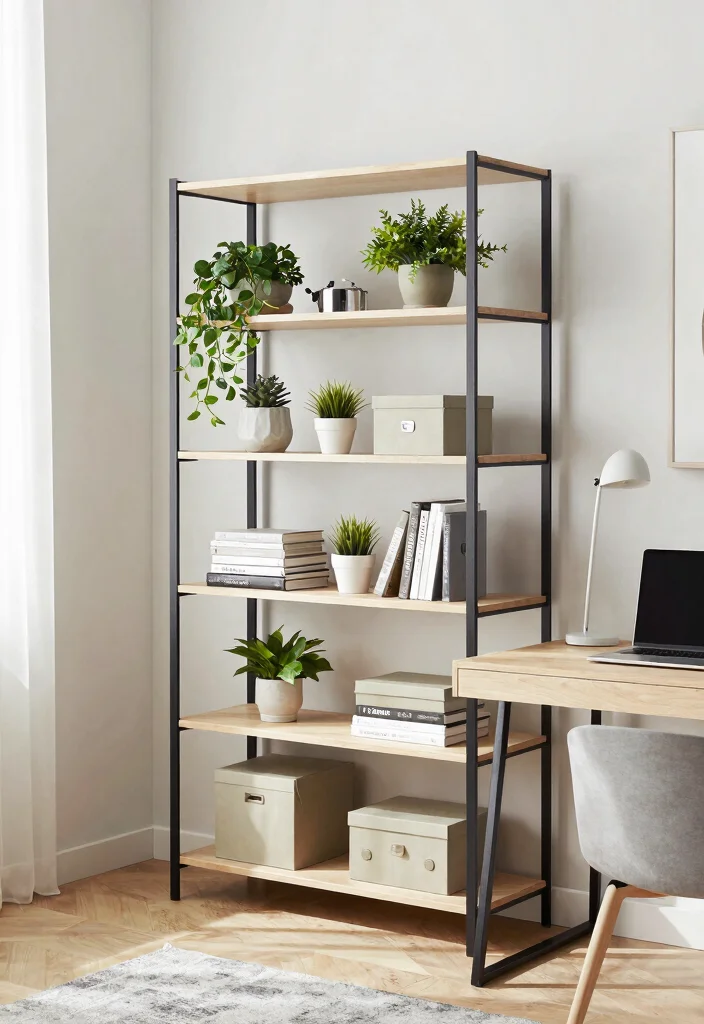 11 Productive Office Wall Shelf Ideas for Remote Work 6. Multi tiered Shelving Units 0