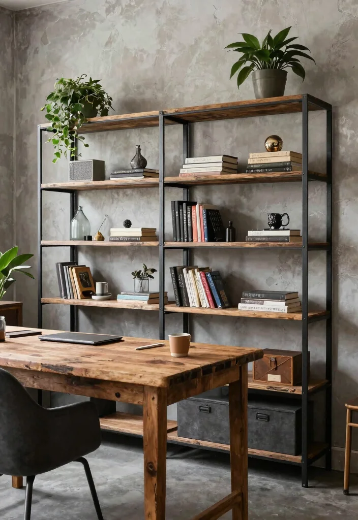 11 Productive Office Wall Shelf Ideas for Remote Work 8. Industrial style Shelving 0